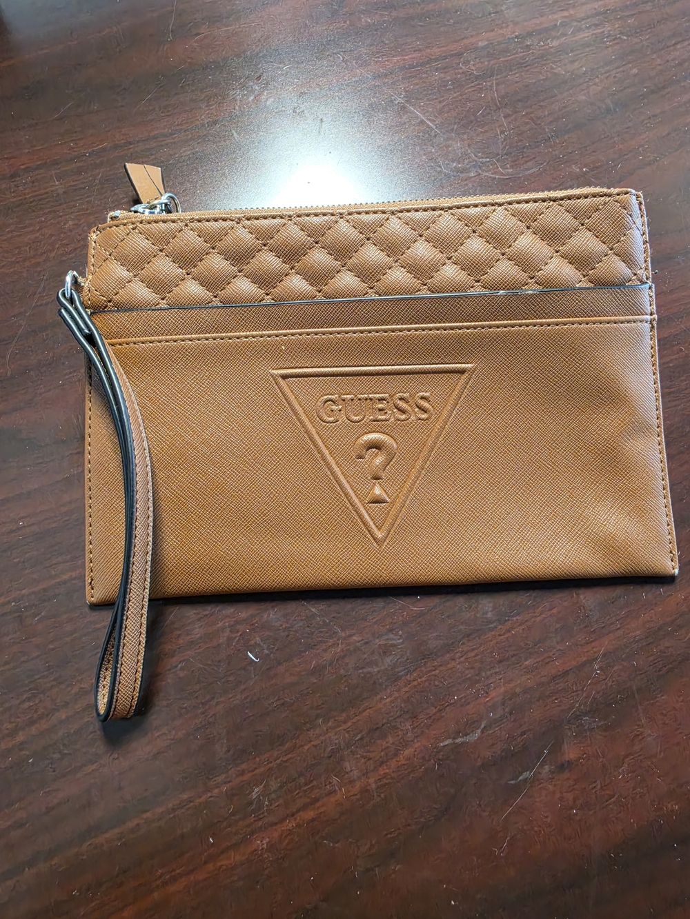 GUESS Tan Quilted Wristlet Clutch